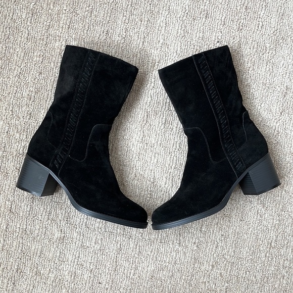 Vince Camuto Zelcinna Water-Repellent Mid-Shaft Black Suede Block Heel Boot sz 9 - Picture 2 of 11